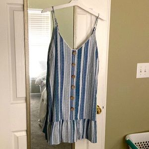 Blue and white striped mini dress